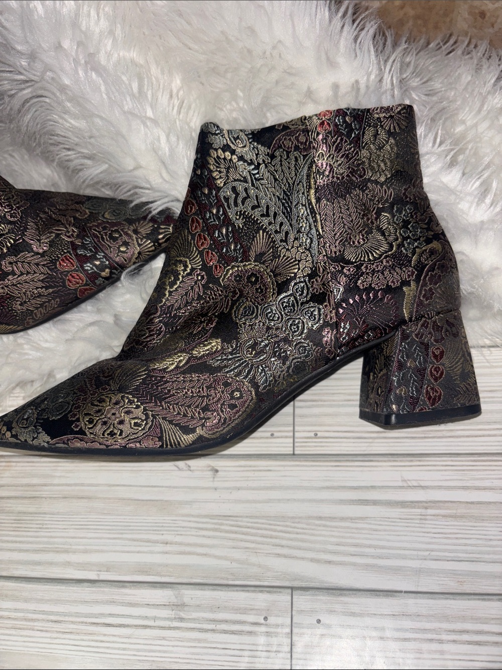 Alex Marie Tionna Metallic Floral Ankle Booties Shoes Block Heel Women’s Sz 8.5 - Picture 2 of 8